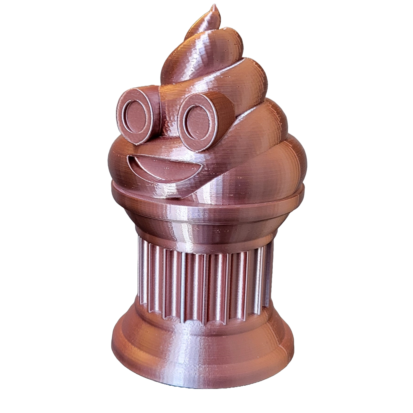 Znet3D Poop Emoji Trophy - Perfect Award or Gift - Handmade w/Additive Manufacturing - 6" inches Tall - Featuring a Solid Poop Emoji Secured on a Column Pillar (Silk Brown)