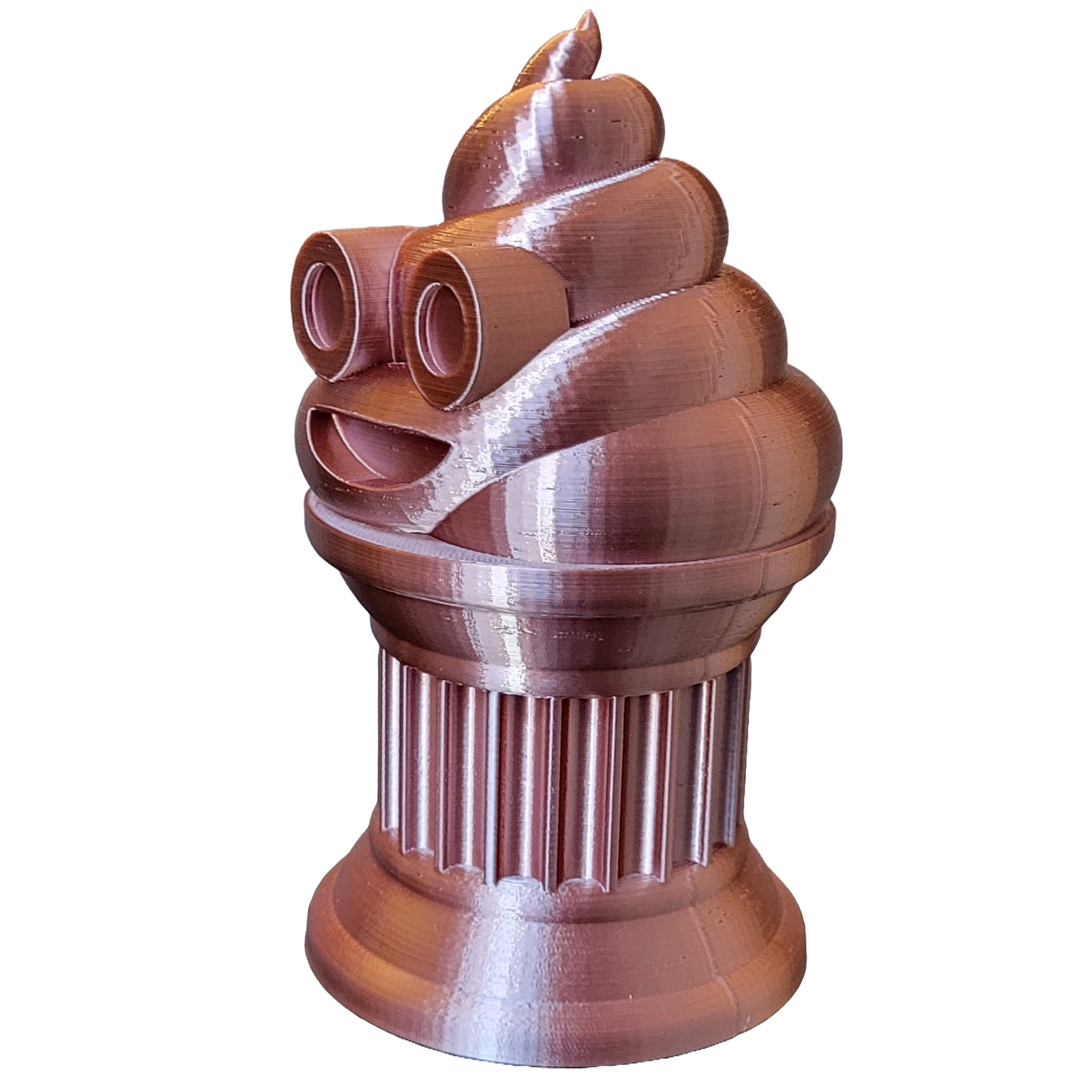 Znet3D Poop Emoji Trophy - Perfect Award or Gift - Handmade w/Additive Manufacturing - 6" inches Tall - Featuring a Solid Poop Emoji Secured on a Column Pillar (Silk Brown)