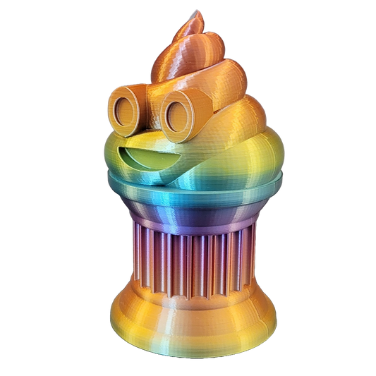 Znet3D Poop Emoji Trophy - Perfect Award or Gift - Handmade w/Additive Manufacturing - 6" inches Tall - Featuring a Solid Silk Rainbow Poop Emoji on a Column Pillar