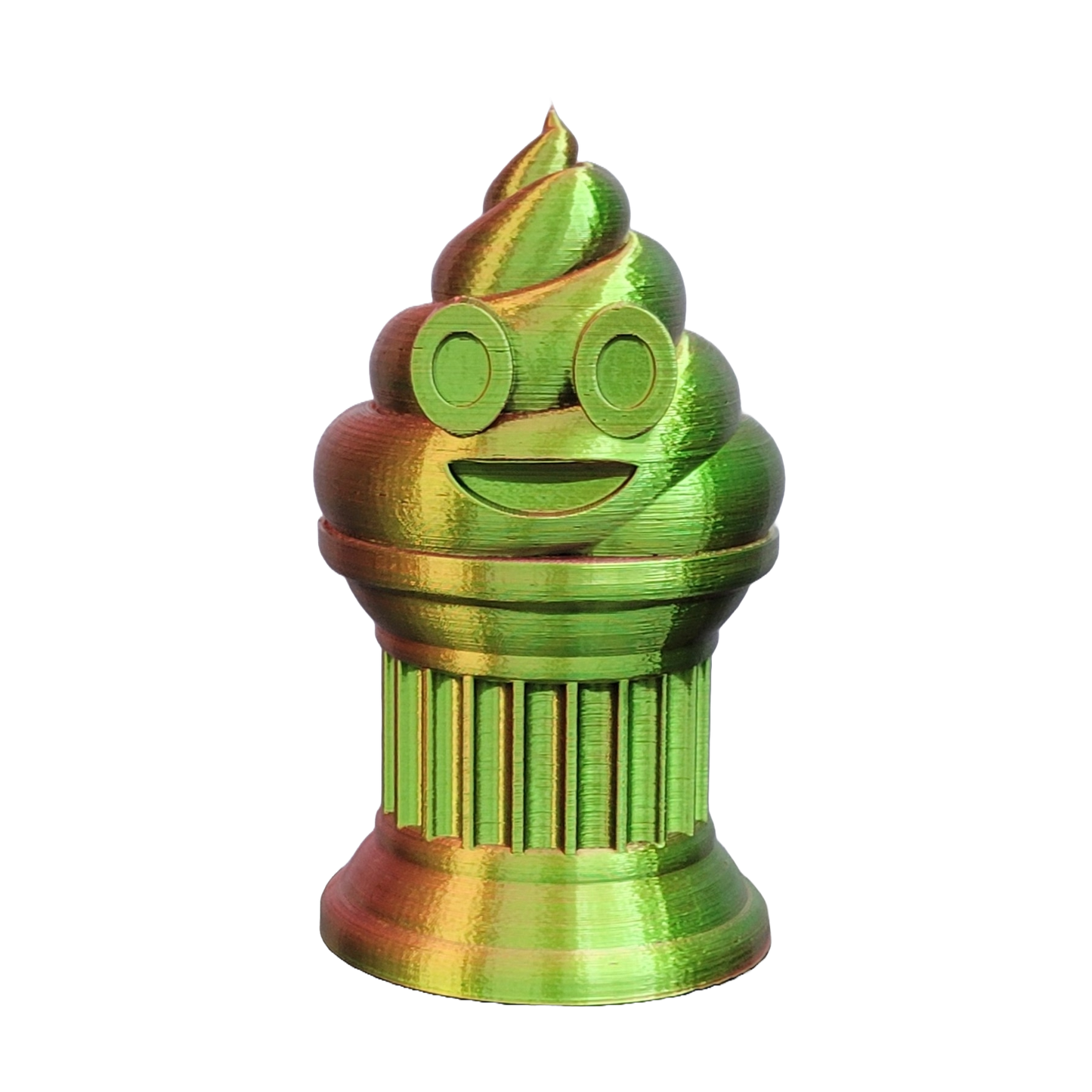 Znet3D Poop Emoji Trophy - Perfect Award or Gift - Handmade w/Additive Manufacturing - 6" inches Tall - Featuring a Solid Poop Emoji Secured on a Column Pilla (Red/Green)