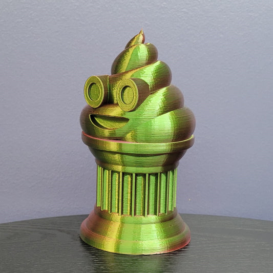 Znet3D Poop Emoji Trophy - Perfect Award or Gift - Handmade w/Additive Manufacturing - 6" inches Tall - Featuring a Solid Poop Emoji Secured on a Column Pilla (Red/Green)