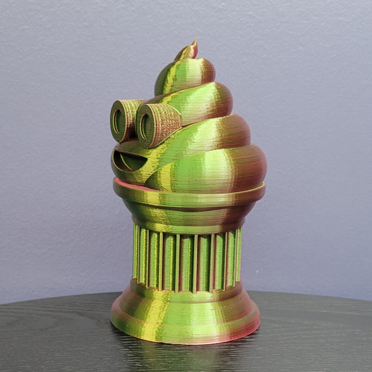 Znet3D Poop Emoji Trophy - Perfect Award or Gift - Handmade w/Additive Manufacturing - 6" inches Tall - Featuring a Solid Poop Emoji Secured on a Column Pilla (Red/Green)