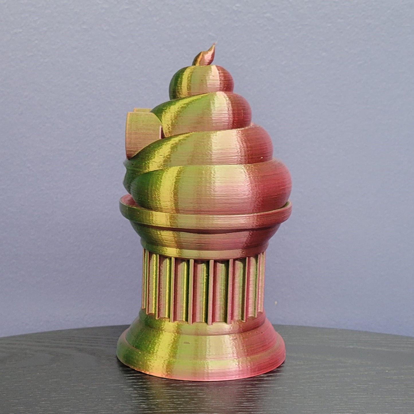 Znet3D Poop Emoji Trophy - Perfect Award or Gift - Handmade w/Additive Manufacturing - 6" inches Tall - Featuring a Solid Poop Emoji Secured on a Column Pilla (Red/Green)