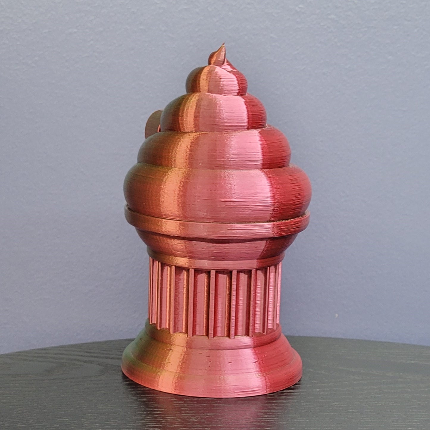 Znet3D Poop Emoji Trophy - Perfect Award or Gift - Handmade w/Additive Manufacturing - 6" inches Tall - Featuring a Solid Poop Emoji Secured on a Column Pilla (Red/Green)