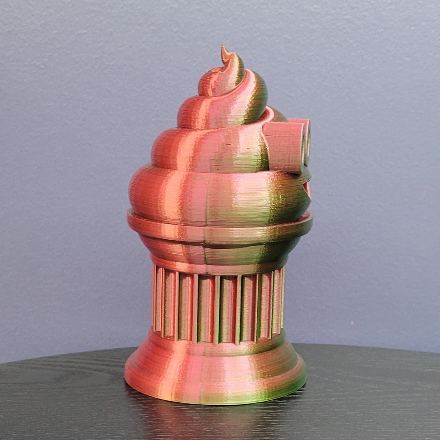 Znet3D Poop Emoji Trophy - Perfect Award or Gift - Handmade w/Additive Manufacturing - 6" inches Tall - Featuring a Solid Poop Emoji Secured on a Column Pilla (Red/Green)