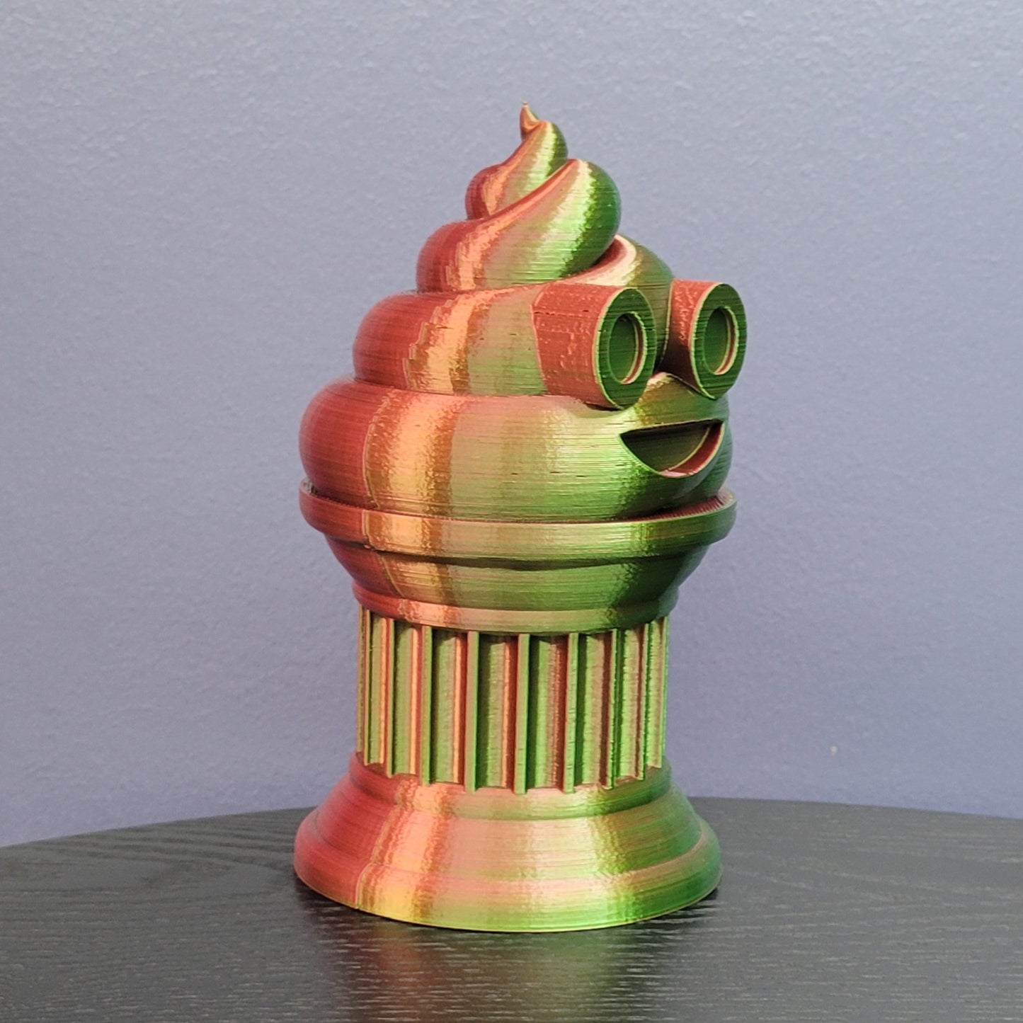 Znet3D Poop Emoji Trophy - Perfect Award or Gift - Handmade w/Additive Manufacturing - 6" inches Tall - Featuring a Solid Poop Emoji Secured on a Column Pilla (Red/Green)
