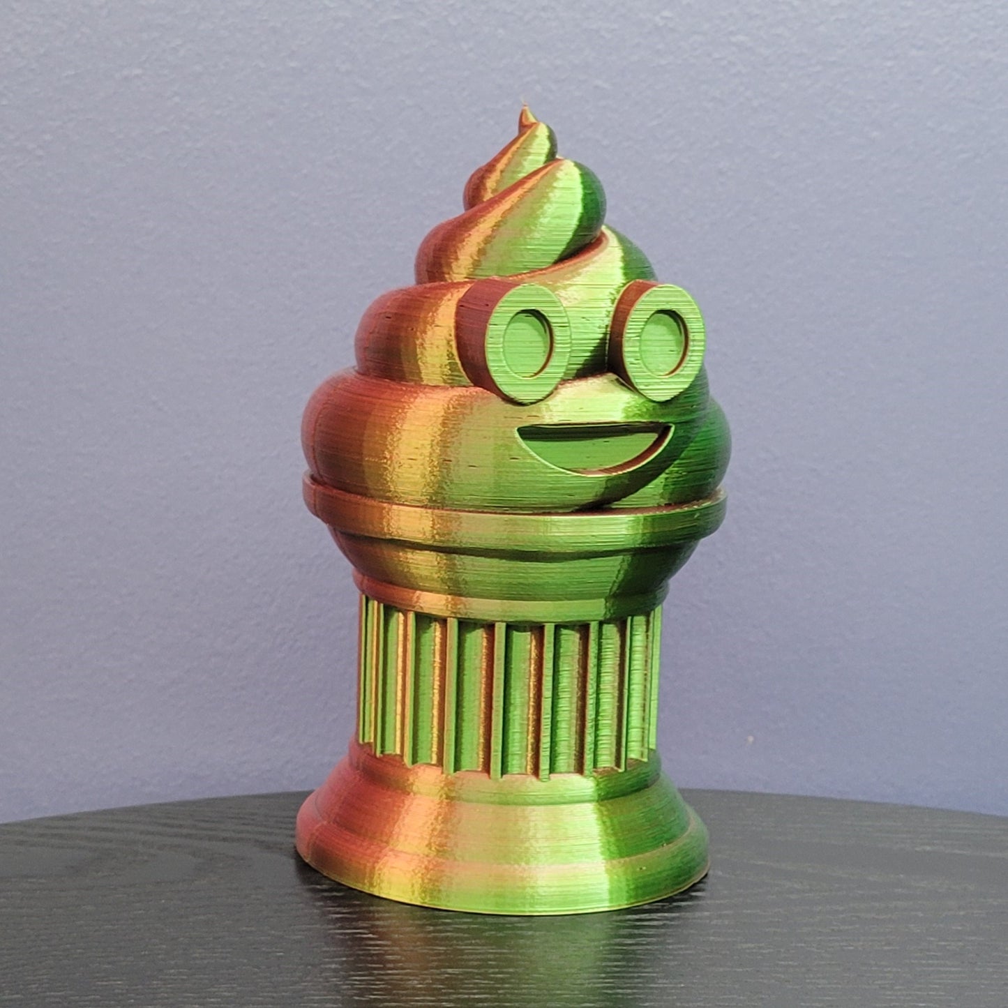 Znet3D Poop Emoji Trophy - Perfect Award or Gift - Handmade w/Additive Manufacturing - 6" inches Tall - Featuring a Solid Poop Emoji Secured on a Column Pilla (Red/Green)