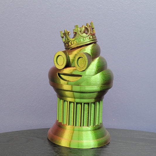 Znet3D King Poop Emoji Trophy - Fun Award & Gift - Handmade w/Additive Manufacturing - 6" inches Tall - Featuring a Solid Poop Emoji with a Crown, Secured on a Column Pillar (Red/Green)