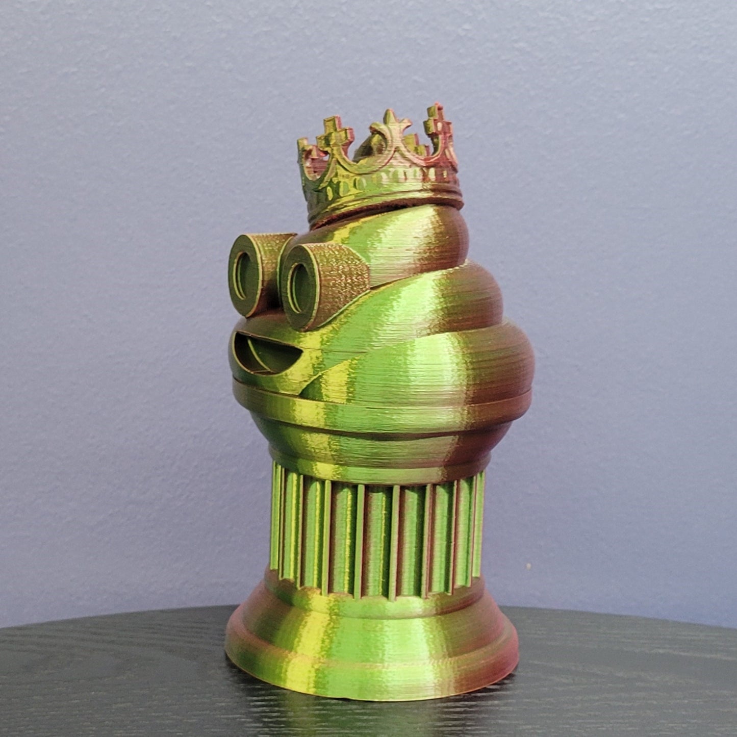 Znet3D King Poop Emoji Trophy - Fun Award & Gift - Handmade w/Additive Manufacturing - 6" inches Tall - Featuring a Solid Poop Emoji with a Crown, Secured on a Column Pillar (Red/Green)