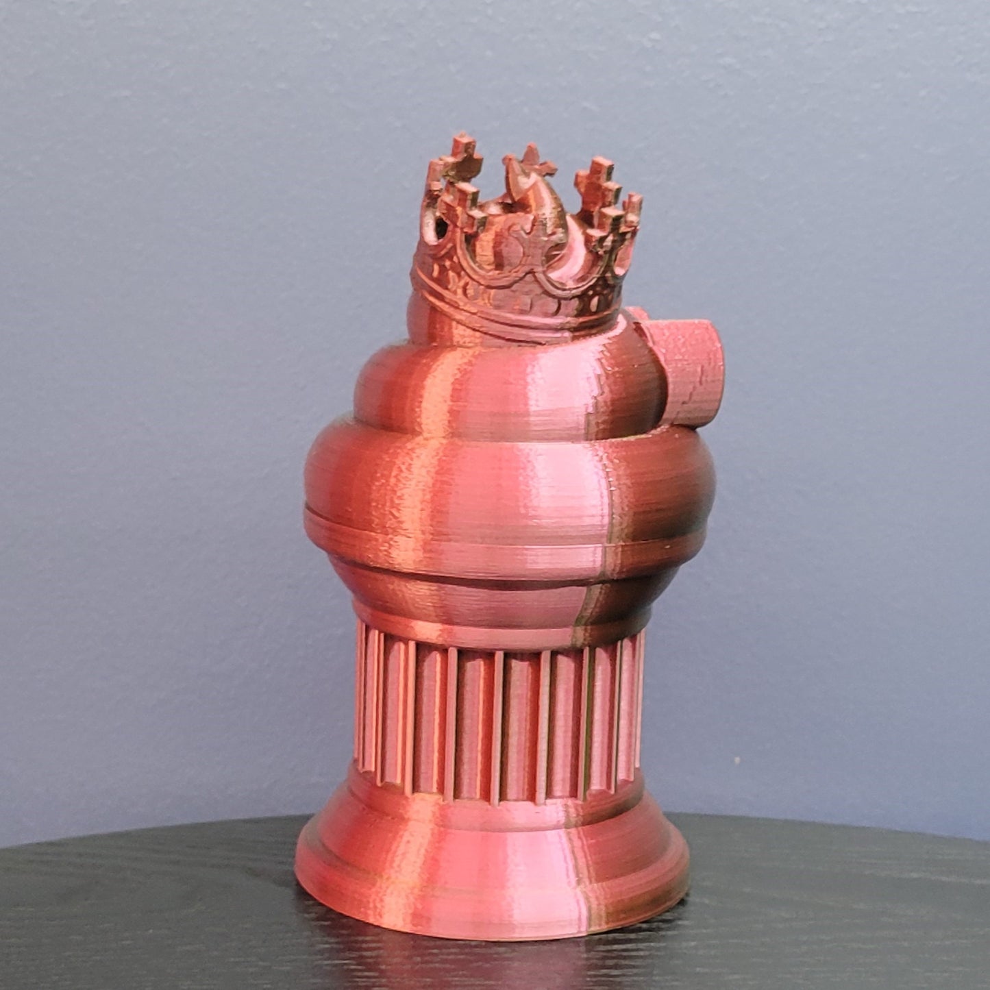 Znet3D King Poop Emoji Trophy - Fun Award & Gift - Handmade w/Additive Manufacturing - 6" inches Tall - Featuring a Solid Poop Emoji with a Crown, Secured on a Column Pillar (Red/Green)