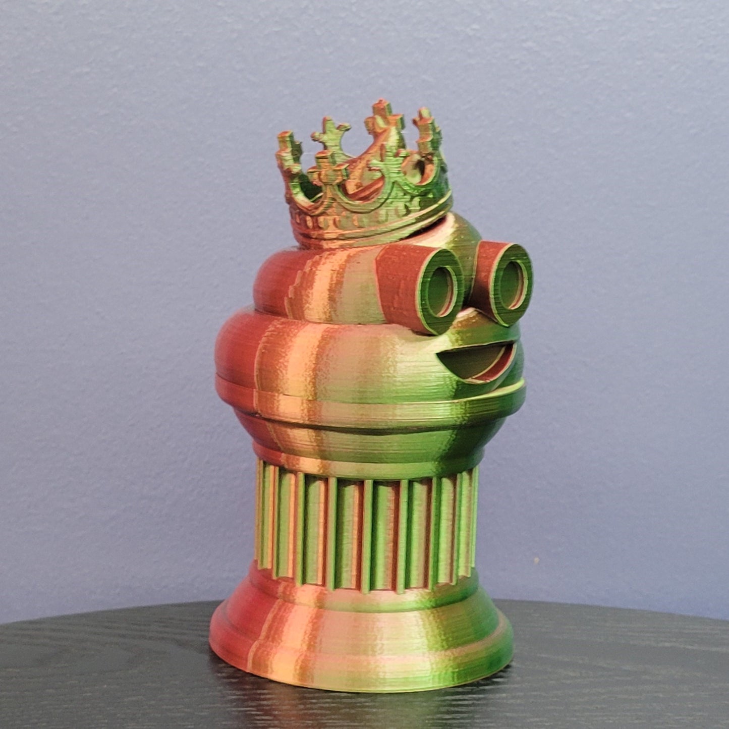 Znet3D King Poop Emoji Trophy - Fun Award & Gift - Handmade w/Additive Manufacturing - 6" inches Tall - Featuring a Solid Poop Emoji with a Crown, Secured on a Column Pillar (Red/Green)