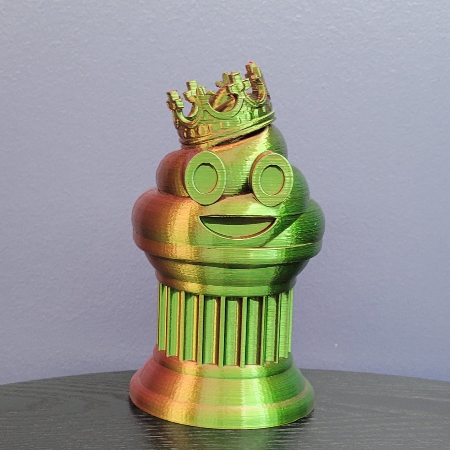 Znet3D King Poop Emoji Trophy - Fun Award & Gift - Handmade w/Additive Manufacturing - 6" inches Tall - Featuring a Solid Poop Emoji with a Crown, Secured on a Column Pillar (Red/Green)
