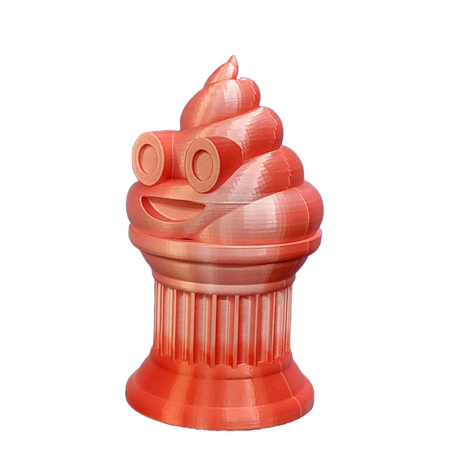 Znet3D Poop Emoji Trophy - Perfect Award or Gift - Handmade w/Additive Manufacturing - 6" inches Tall - Featuring a Solid Poop Emoji Secured on a Column Pilla (Red/White)