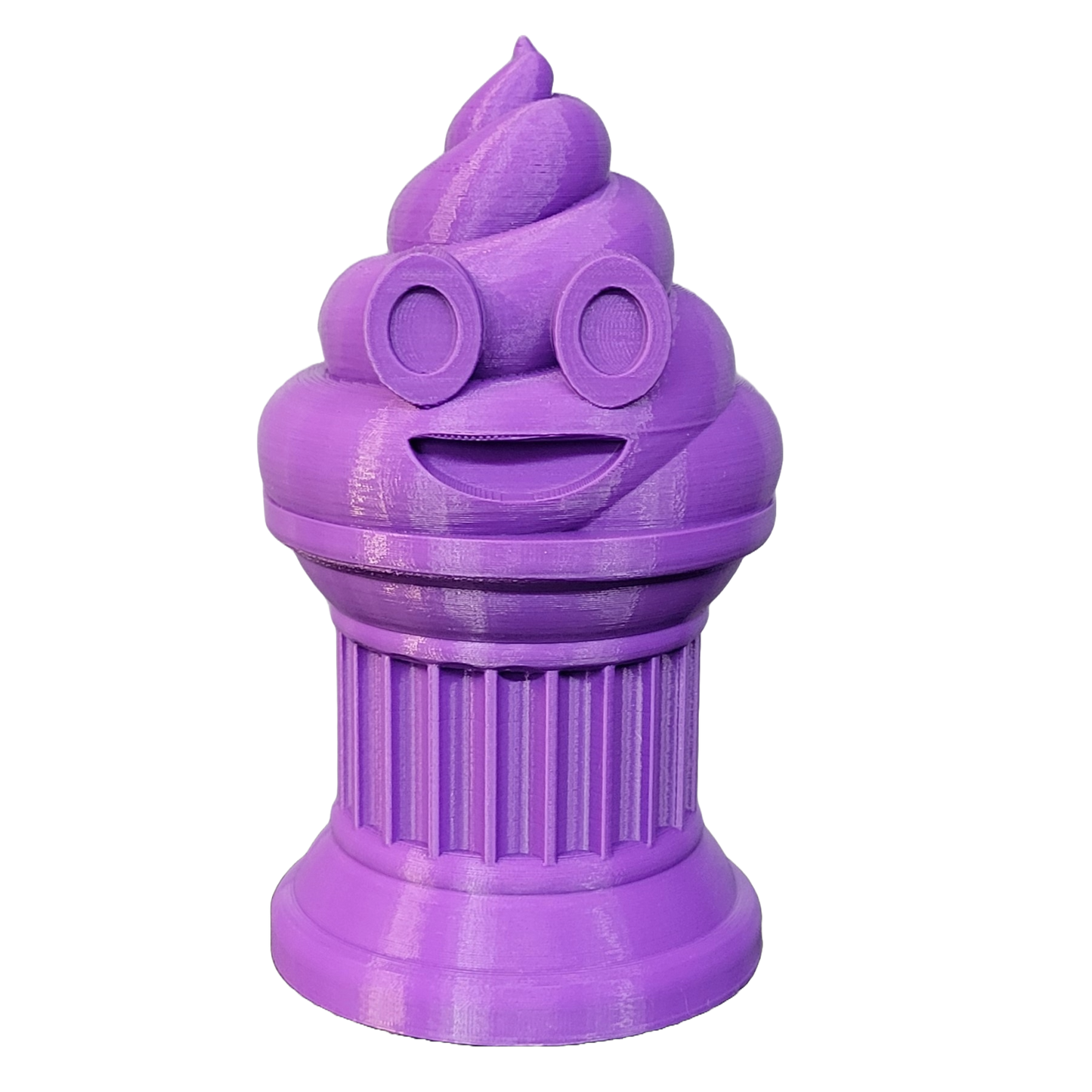 Znet3D Poop Emoji Trophy - Perfect Award or Gift - Handmade w/Additive Manufacturing - 6" inches Tall - Featuring a Solid Poop Emoji Secured on a Column Pillar (Purple)