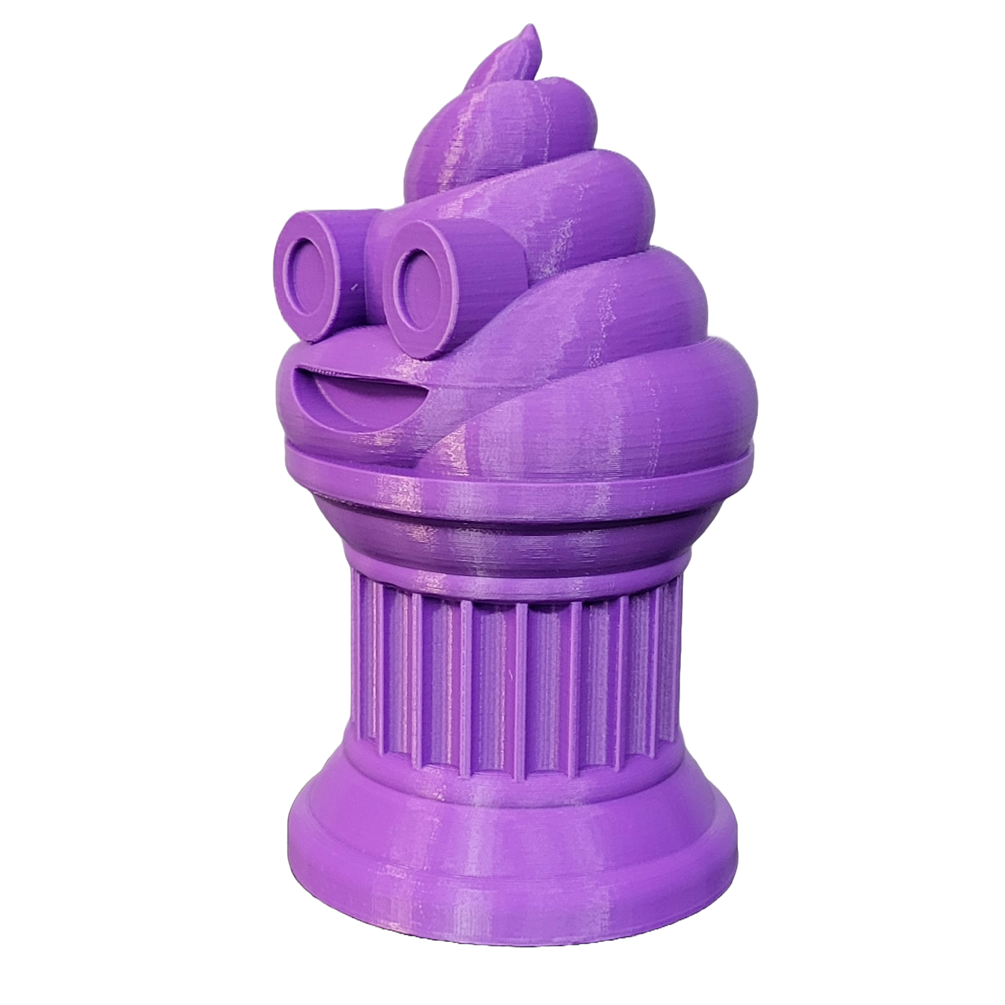 Znet3D Poop Emoji Trophy - Perfect Award or Gift - Handmade w/Additive Manufacturing - 6" inches Tall - Featuring a Solid Poop Emoji Secured on a Column Pillar (Purple)