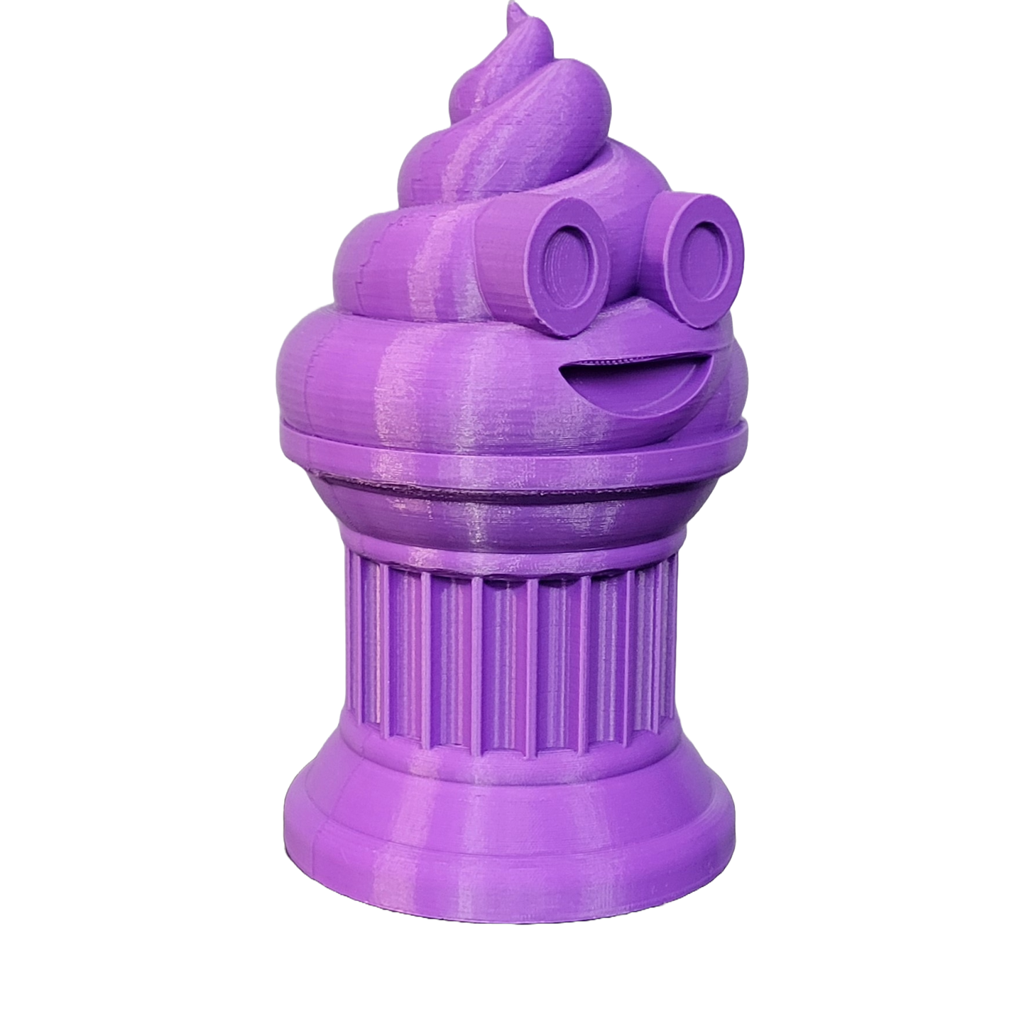 Znet3D Poop Emoji Trophy - Perfect Award or Gift - Handmade w/Additive Manufacturing - 6" inches Tall - Featuring a Solid Poop Emoji Secured on a Column Pillar (Purple)