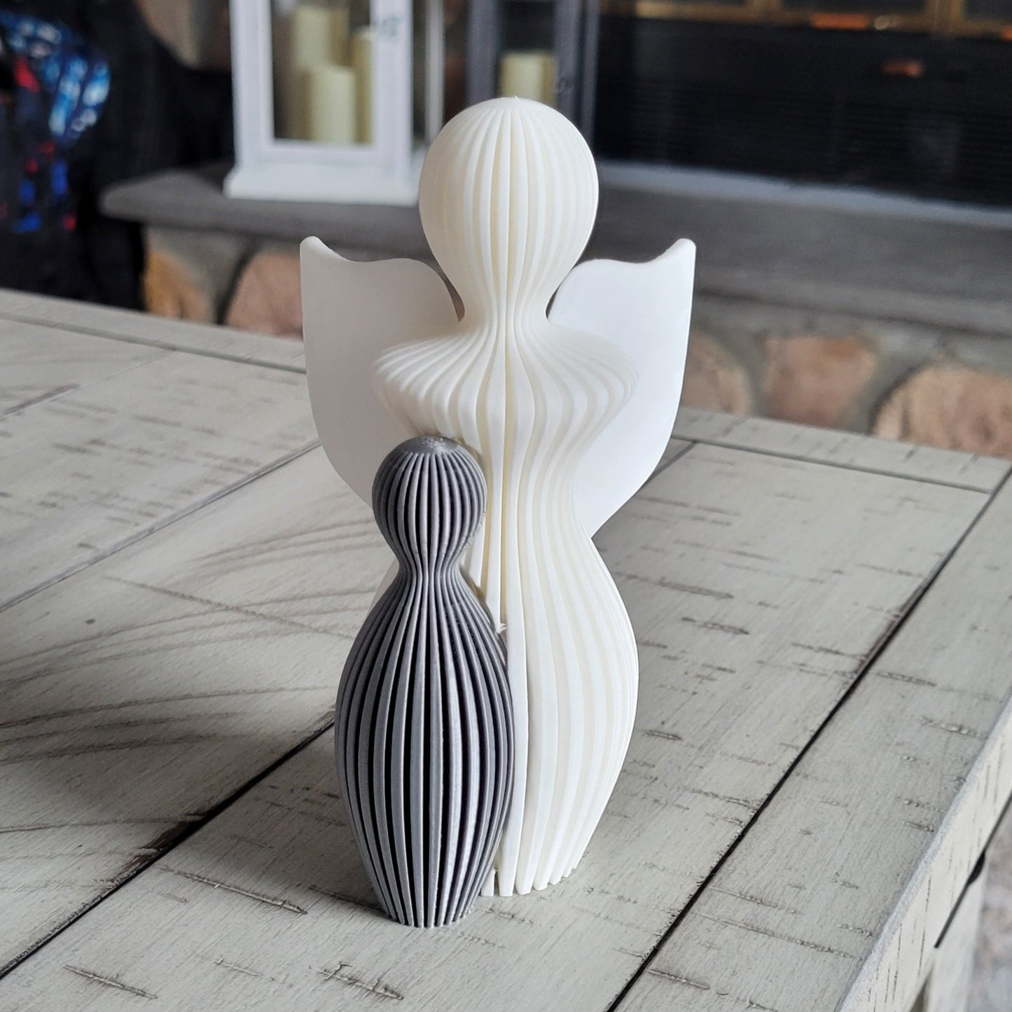 Znet3D Guardian Angel Statue - Elegant Abstract Home Décor for Mother’s Day, Birthdays, Anniversaries, New Babies, or Just for Love - White Angel with Silver Child