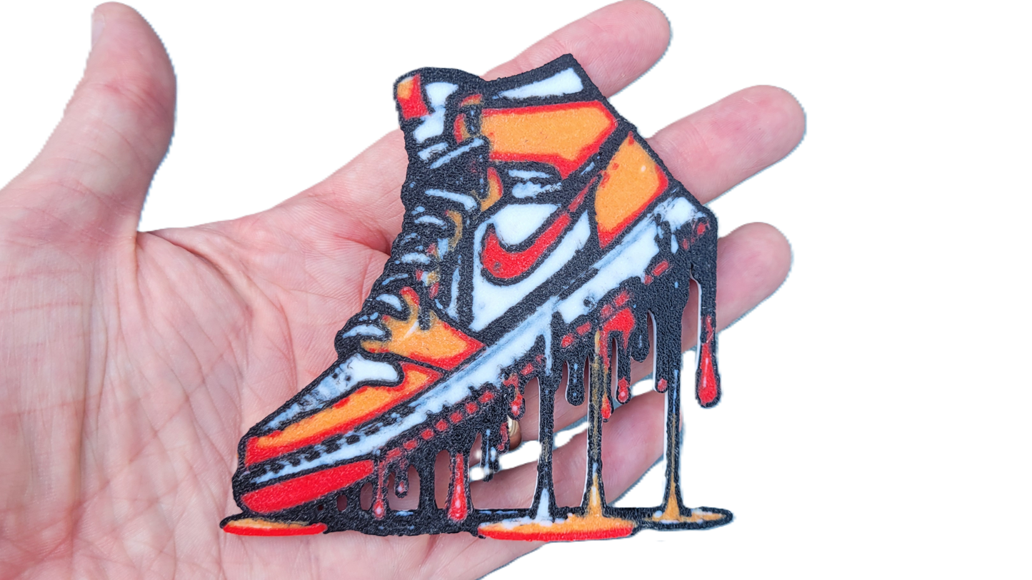 Znet3D Drip Jordan Sneaker Magnet, Bold Streetwear-Inspired, Decorative Magnet for Refrigerator, Locker Room or Office. Vibrant High-Top Jordan Nike Shoe Illustration