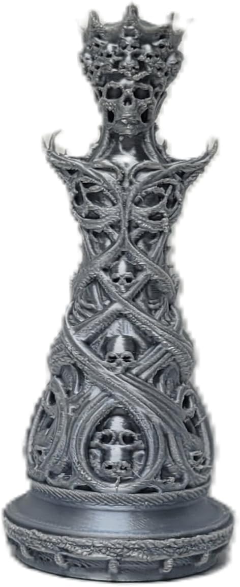 Gothic Dragon-Skull Chess Set — Silk Silver and Gold Metallic Finish 32-Piece Set Only by Znet3D