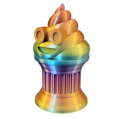 Znet3D Poop Emoji Trophy - Perfect Award or Gift - Handmade w/Additive Manufacturing - 6" inches Tall - Featuring a Solid Silk Rainbow Poop Emoji on a Column Pillar