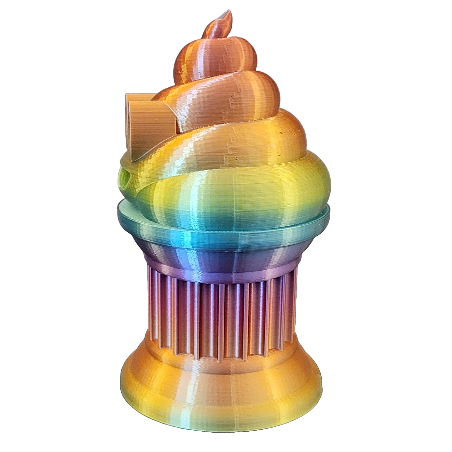 Znet3D Poop Emoji Trophy - Perfect Award or Gift - Handmade w/Additive Manufacturing - 6" inches Tall - Featuring a Solid Silk Rainbow Poop Emoji on a Column Pillar