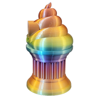 Znet3D Poop Emoji Trophy - Perfect Award or Gift - Handmade w/Additive Manufacturing - 6" inches Tall - Featuring a Solid Silk Rainbow Poop Emoji on a Column Pillar