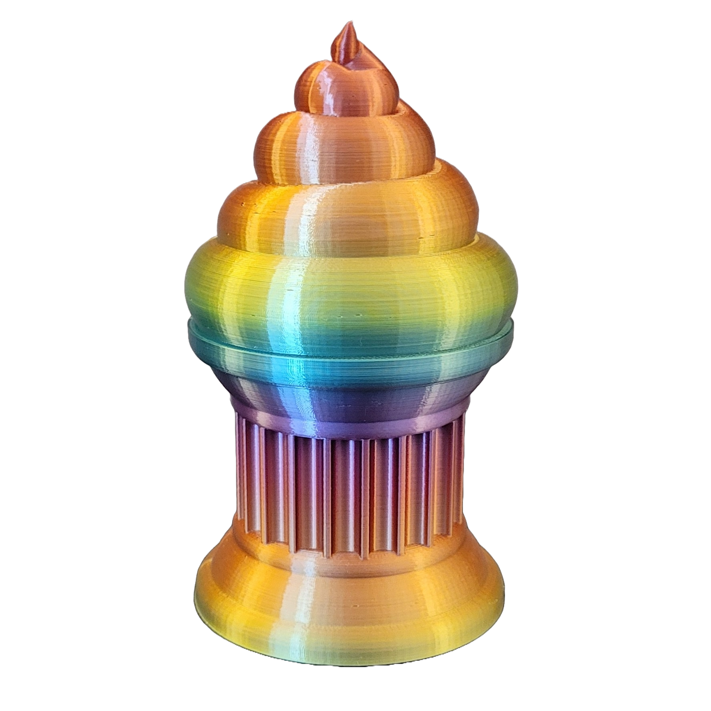 Znet3D Poop Emoji Trophy - Perfect Award or Gift - Handmade w/Additive Manufacturing - 6" inches Tall - Featuring a Solid Silk Rainbow Poop Emoji on a Column Pillar