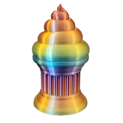 Znet3D Poop Emoji Trophy - Perfect Award or Gift - Handmade w/Additive Manufacturing - 6" inches Tall - Featuring a Solid Silk Rainbow Poop Emoji on a Column Pillar