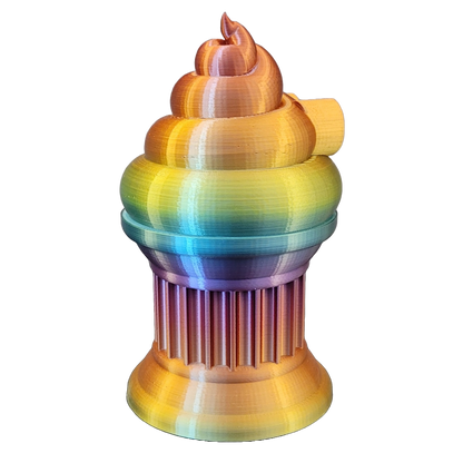 Znet3D Poop Emoji Trophy - Perfect Award or Gift - Handmade w/Additive Manufacturing - 6" inches Tall - Featuring a Solid Silk Rainbow Poop Emoji on a Column Pillar