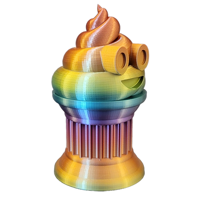 Znet3D Poop Emoji Trophy - Perfect Award or Gift - Handmade w/Additive Manufacturing - 6" inches Tall - Featuring a Solid Silk Rainbow Poop Emoji on a Column Pillar