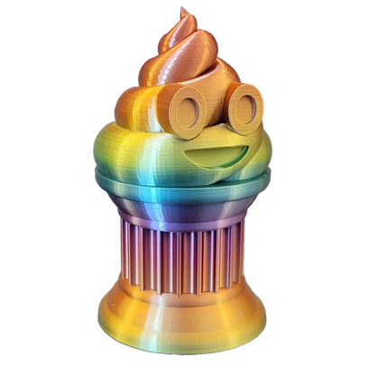 Znet3D Poop Emoji Trophy - Perfect Award or Gift - Handmade w/Additive Manufacturing - 6" inches Tall - Featuring a Solid Silk Rainbow Poop Emoji on a Column Pillar