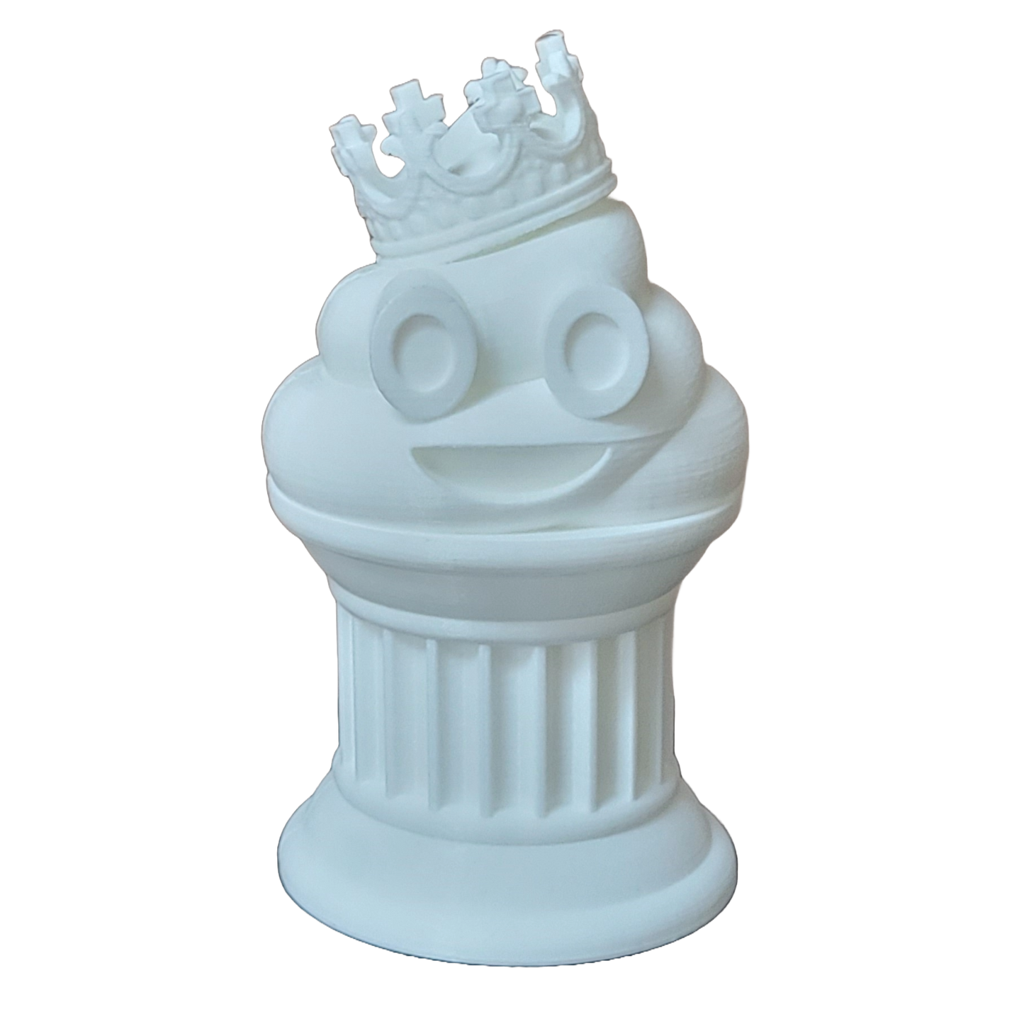 Znet3D King Poop Emoji Trophy - Fun Award & Gift - Handmade w/Additive Manufacturing - 6" inches Tall - Featuring a Solid Poop Emoji with a Crown, Secured on a Column Pillar