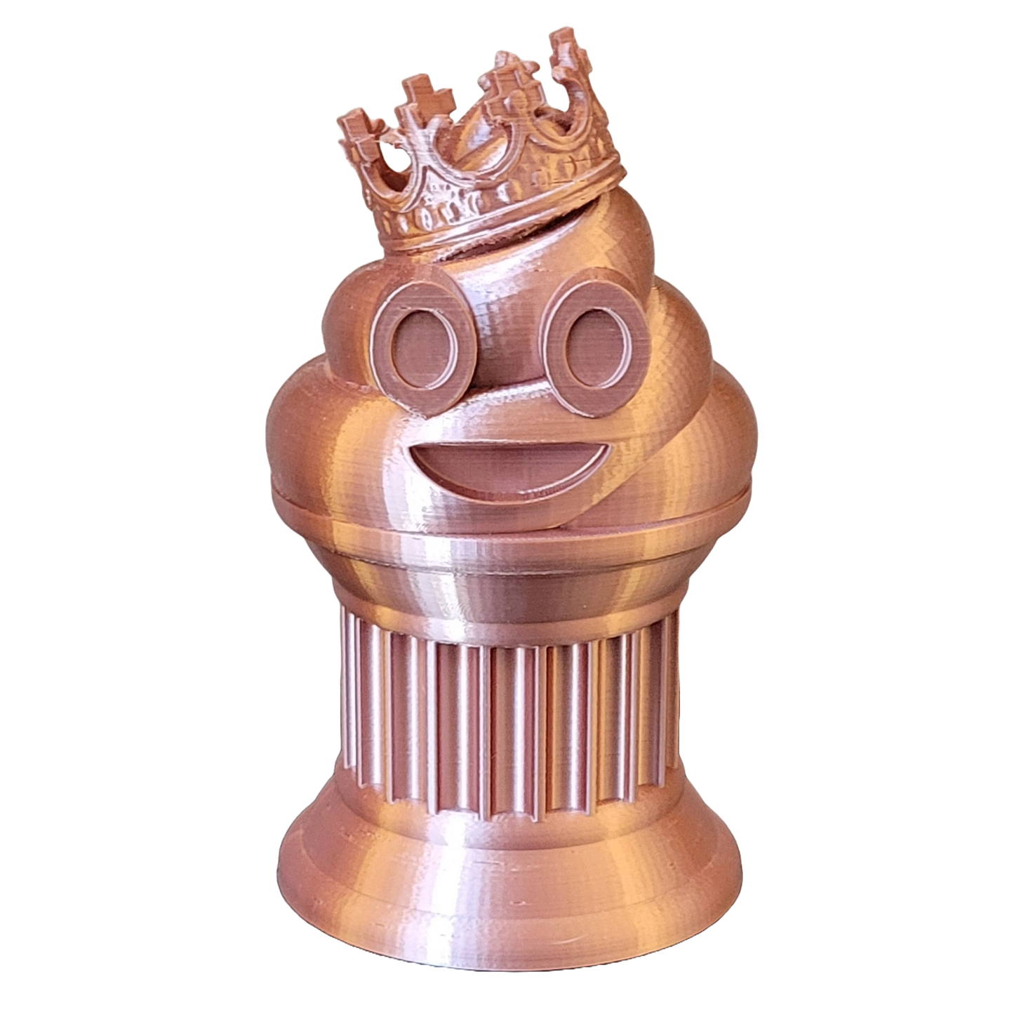 Znet3D King Poop Emoji Trophy - Fun Award & Gift - Handmade w/Additive Manufacturing - 6" inches Tall - Featuring a Solid Poop Emoji with a Crown, Secured on a Column Pillar