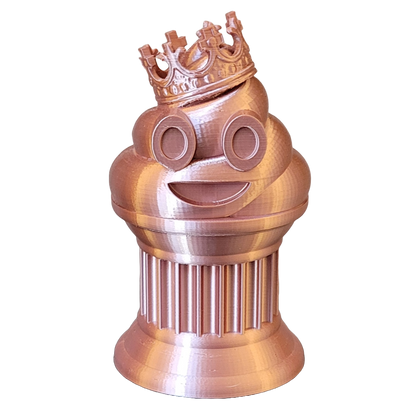 Znet3D King Poop Emoji Trophy - Fun Award & Gift - Handmade w/Additive Manufacturing - 6" inches Tall - Featuring a Solid Poop Emoji with a Crown, Secured on a Column Pillar