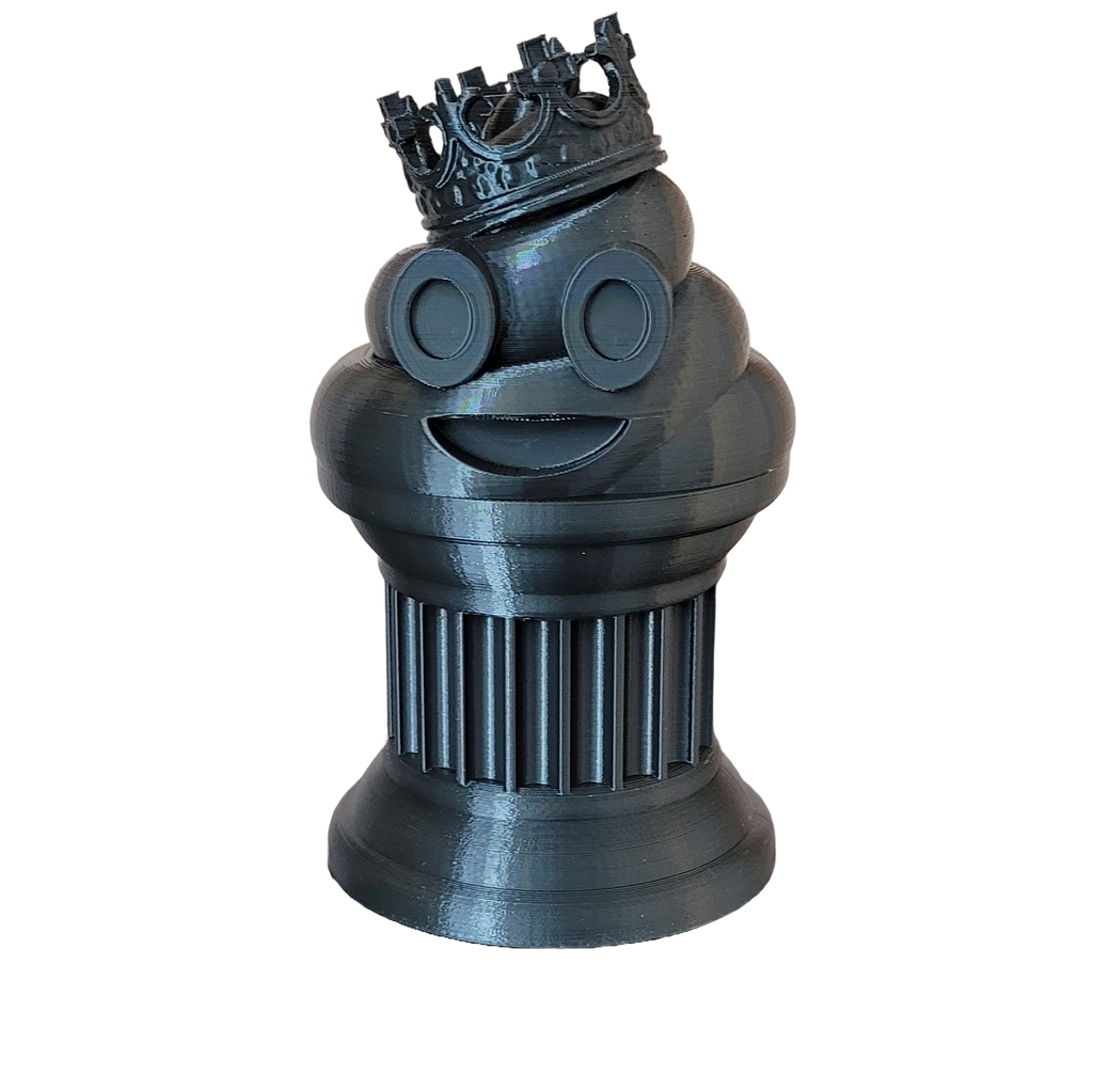 Znet3D King Poop Emoji Trophy - Fun Award & Gift - Handmade w/Additive Manufacturing - 6" inches Tall - Featuring a Solid Poop Emoji with a Crown, Secured on a Column Pillar