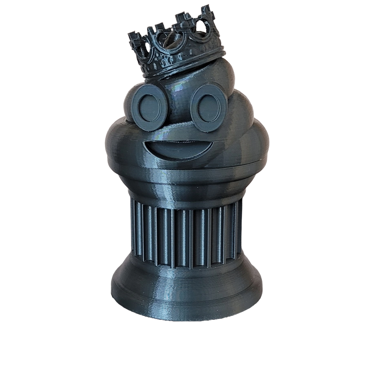 Znet3D King Poop Emoji Trophy - Fun Award & Gift - Handmade w/Additive Manufacturing - 6" inches Tall - Featuring a Solid Poop Emoji with a Crown, Secured on a Column Pillar