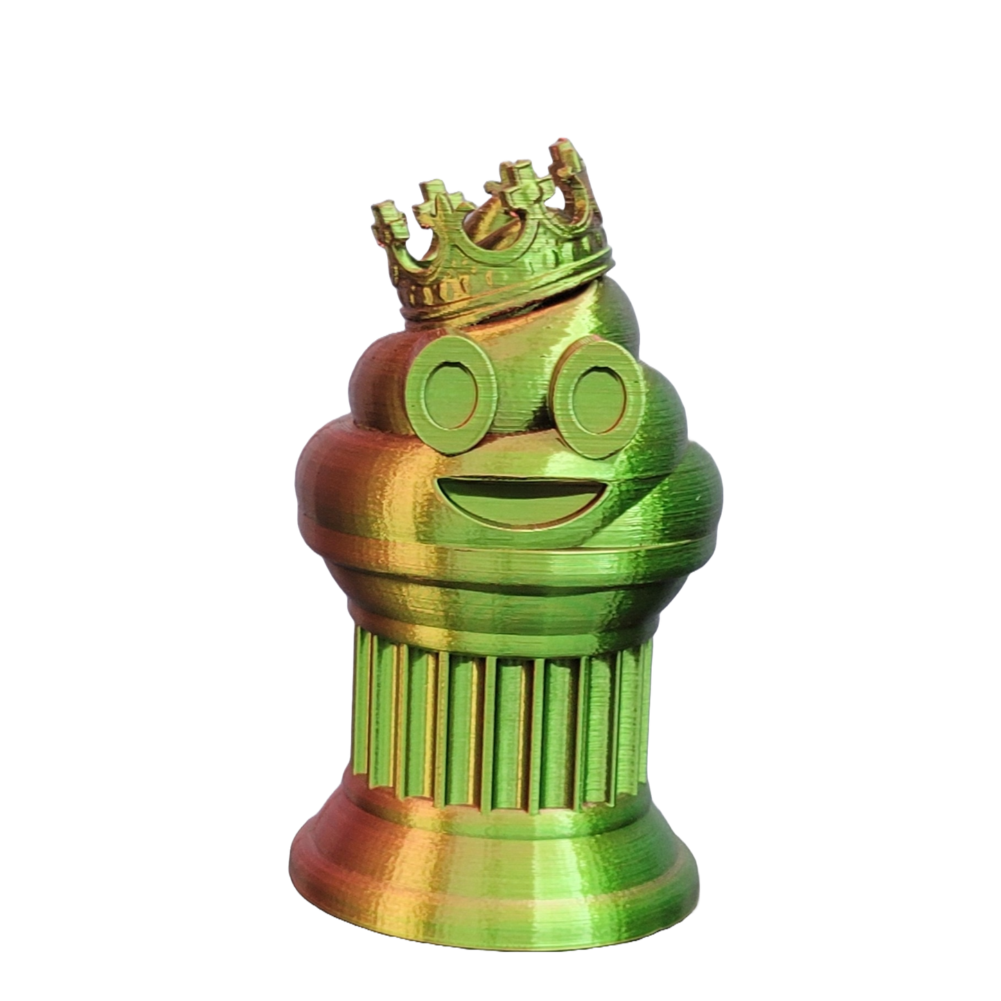 Znet3D King Poop Emoji Trophy - Fun Award & Gift - Handmade w/Additive Manufacturing - 6" inches Tall - Featuring a Solid Poop Emoji with a Crown, Secured on a Column Pillar