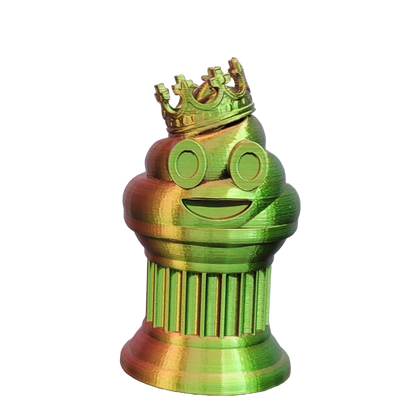 Znet3D King Poop Emoji Trophy - Fun Award & Gift - Handmade w/Additive Manufacturing - 6" inches Tall - Featuring a Solid Poop Emoji with a Crown, Secured on a Column Pillar