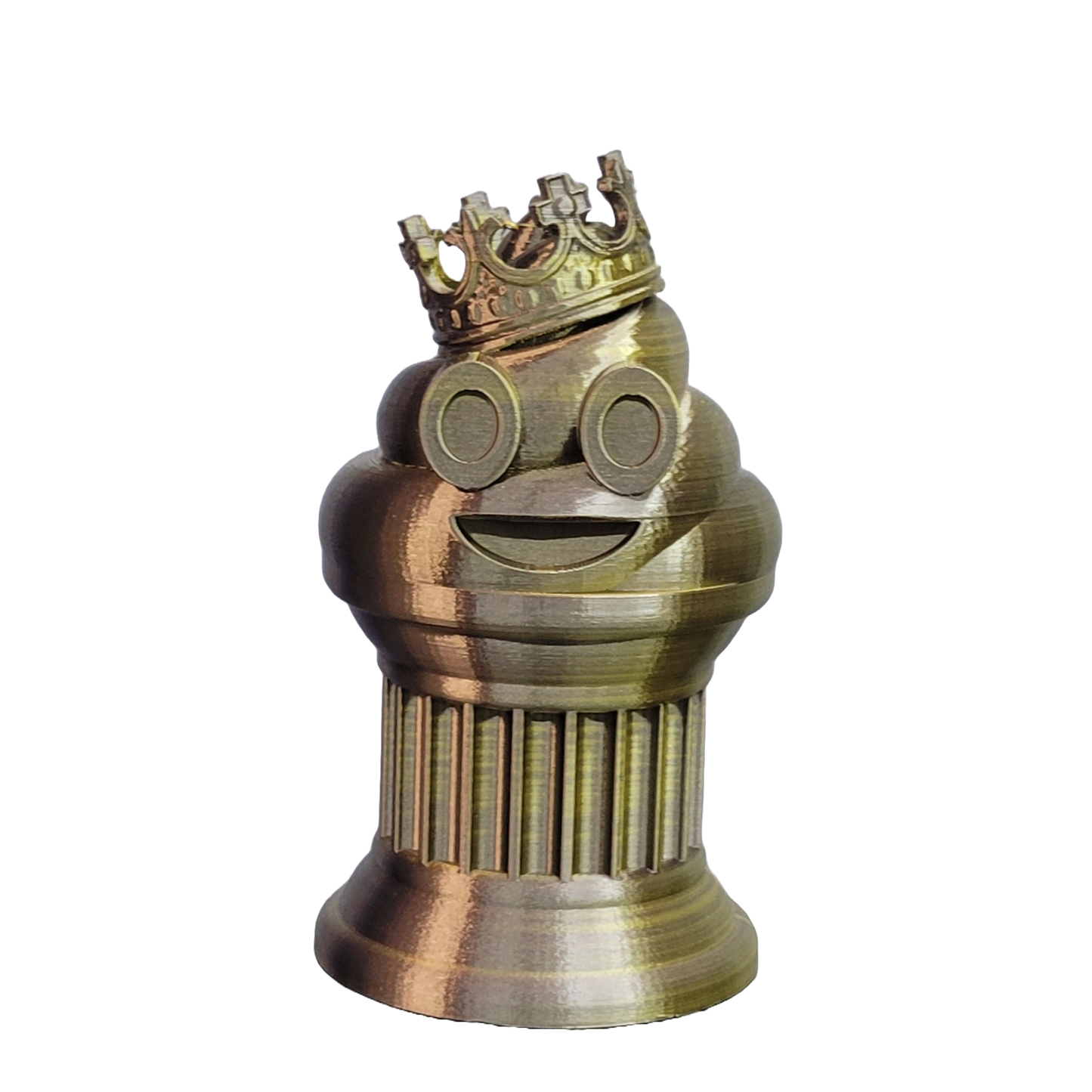 Znet3D King Poop Emoji Trophy - Fun Award & Gift - Handmade w/Additive Manufacturing - 6" inches Tall - Featuring a Solid Poop Emoji with a Crown, Secured on a Column Pillar