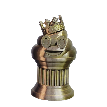 Znet3D King Poop Emoji Trophy - Fun Award & Gift - Handmade w/Additive Manufacturing - 6" inches Tall - Featuring a Solid Poop Emoji with a Crown, Secured on a Column Pillar