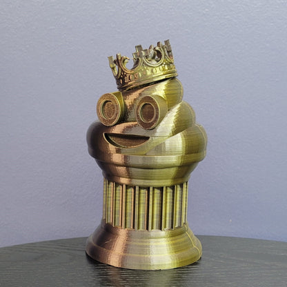 Znet3D King Poop Emoji Trophy - Fun Award & Gift - Handmade w/Additive Manufacturing - 6" inches Tall - Featuring a Solid Poop Emoji with a Crown, Secured on a Column Pillar (Black/Gold)