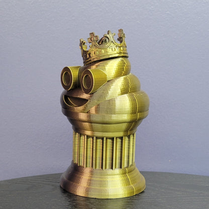 Znet3D King Poop Emoji Trophy - Fun Award & Gift - Handmade w/Additive Manufacturing - 6" inches Tall - Featuring a Solid Poop Emoji with a Crown, Secured on a Column Pillar (Black/Gold)