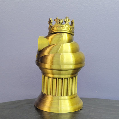 Znet3D King Poop Emoji Trophy - Fun Award & Gift - Handmade w/Additive Manufacturing - 6" inches Tall - Featuring a Solid Poop Emoji with a Crown, Secured on a Column Pillar (Black/Gold)