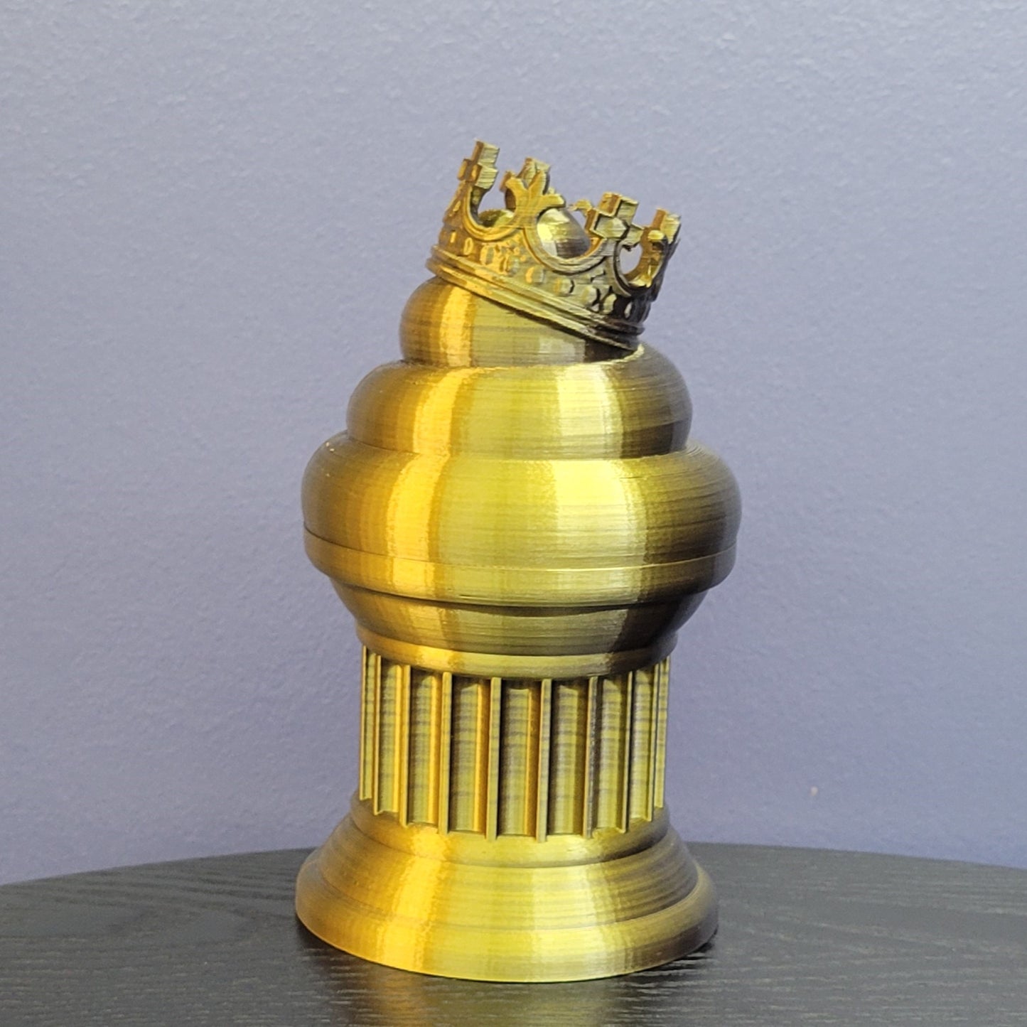 Znet3D King Poop Emoji Trophy - Fun Award & Gift - Handmade w/Additive Manufacturing - 6" inches Tall - Featuring a Solid Poop Emoji with a Crown, Secured on a Column Pillar (Black/Gold)