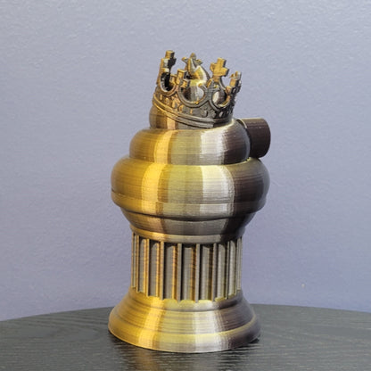 Znet3D King Poop Emoji Trophy - Fun Award & Gift - Handmade w/Additive Manufacturing - 6" inches Tall - Featuring a Solid Poop Emoji with a Crown, Secured on a Column Pillar (Black/Gold)