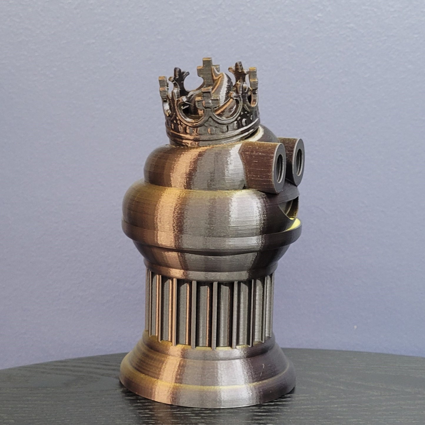 Znet3D King Poop Emoji Trophy - Fun Award & Gift - Handmade w/Additive Manufacturing - 6" inches Tall - Featuring a Solid Poop Emoji with a Crown, Secured on a Column Pillar (Black/Gold)