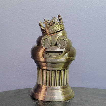 Znet3D King Poop Emoji Trophy - Fun Award & Gift - Handmade w/Additive Manufacturing - 6" inches Tall - Featuring a Solid Poop Emoji with a Crown, Secured on a Column Pillar (Black/Gold)