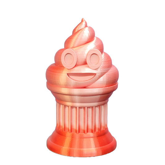 Znet3D Poop Emoji Trophy - Perfect Award or Gift - Handmade w/Additive Manufacturing - 6" inches Tall - Featuring a Solid Poop Emoji Secured on a Column Pilla (Red/White)