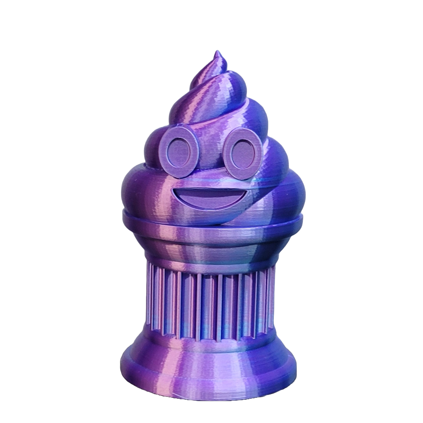 Znet3D Poop Emoji Trophy - Perfect Award or Gift - Handmade w/Additive Manufacturing - 6" inches Tall - Featuring a Solid Poop Emoji Secured on a Column Pilla (Blue/Purple)