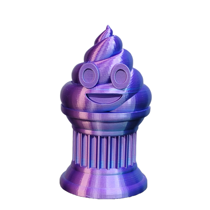 Znet3D Poop Emoji Trophy - Perfect Award or Gift - Handmade w/Additive Manufacturing - 6" inches Tall - Featuring a Solid Poop Emoji Secured on a Column Pilla (Blue/Purple)